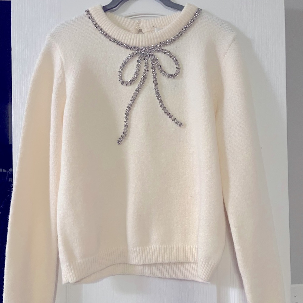 English Factory Rhinestone Bow Sweater
